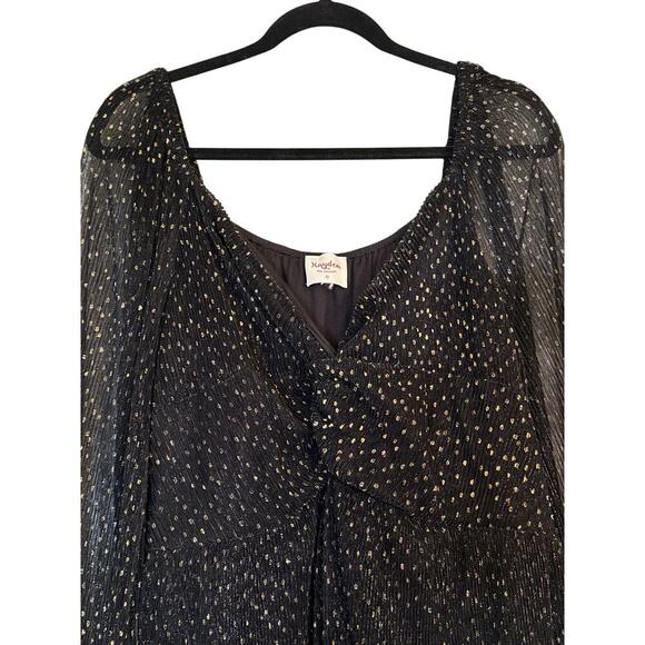 Hayden Women's Nero Polka Dot Gothic Sheer Sleeve Maxi Dress Size XL Black Gold - Picture 4 of 8